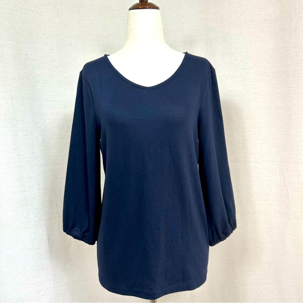 Talbots Navy Blue Relaxed Blouse with V-Neck